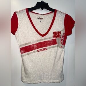 Women's Red and White Huskers Short Sleeve Tee